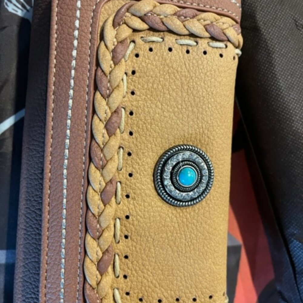 Montana West Trifold Wallet Brown on Brown Rhinestone Flower Bling Western Purse